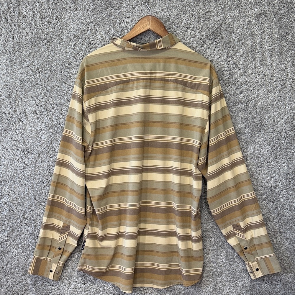 Flylow Men’s Striped Button-Up Shirt Stretch Snap Lightweight Tan Brown XL - Picture 6 of 9